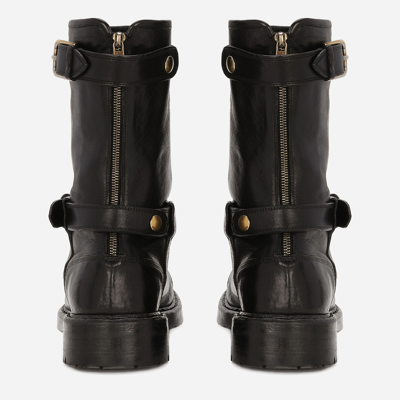 Shop Dolce & Gabbana Leather Biker Boots In Black