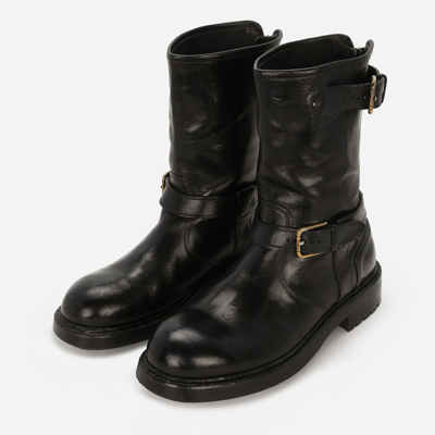 Shop Dolce & Gabbana Leather Biker Boots In Black
