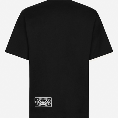 Shop Dolce & Gabbana Cotton T-shirt With Dg Logo Embroidery And Print In Black