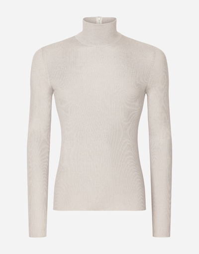 Shop Dolce & Gabbana Ribbed Silk Turtle-neck Sweater In Grey