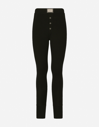 Shop Dolce & Gabbana Wool Leggings With Logo Tag In Black