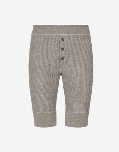 Shop Dolce & Gabbana Fine-rib Wool Cycling Shorts In Grey