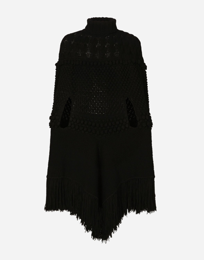 Shop Dolce & Gabbana High-necked Wool Patchwork Knit Cape In Black