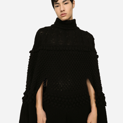 Shop Dolce & Gabbana High-necked Wool Patchwork Knit Cape In Black
