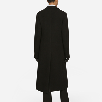 Shop Dolce & Gabbana Single-breasted Technical Wool Jersey Coat In Black