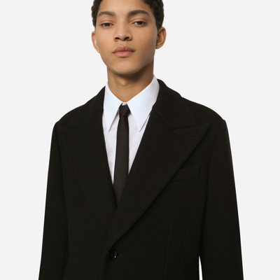 Shop Dolce & Gabbana Single-breasted Technical Wool Jersey Coat In Black