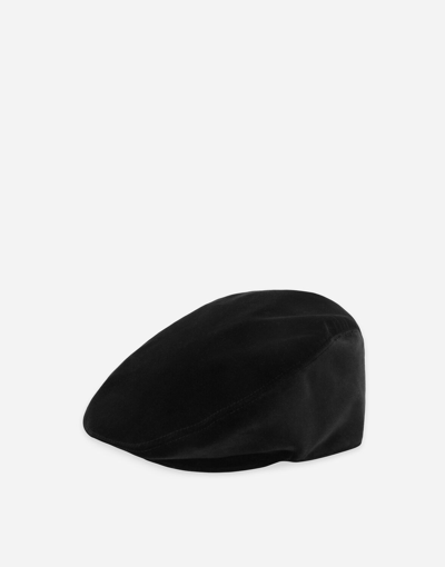 Shop Dolce & Gabbana Stretch Velvet Flat Cap With Logo Tag In Black