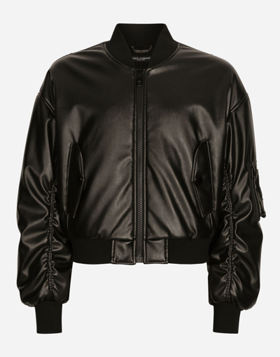 Shop Dolce & Gabbana Faux Leather Jacket With Logo Tag In Black