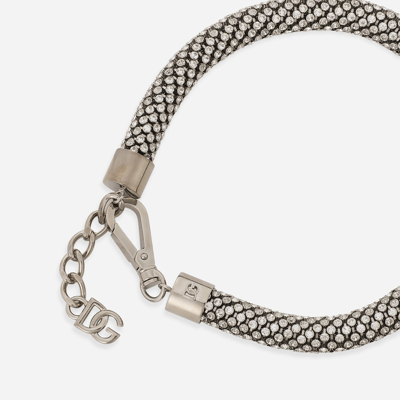 Shop Dolce & Gabbana Tubular Choker With Rhinestones In Silver