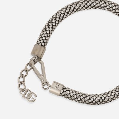 Dolce & Gabbana Rhinestone-embellished Tubular Choker In Silver