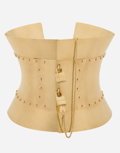 Shop Dolce & Gabbana Rigid Wide Corset Belt With Padlocks In Gold