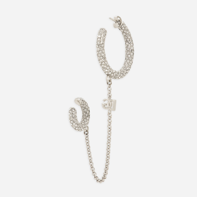 Dolce & Gabbana Single Rhinestone-detailed Creole Earring With Chain Accent In Silver
