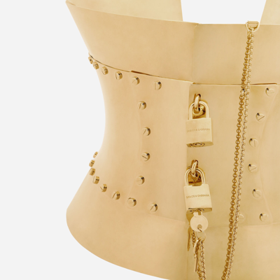 Dolce & Gabbana Rigid Wide Corset Belt With Padlocks In Gold