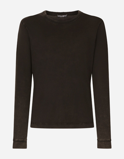 Shop Dolce & Gabbana Long-sleeved Overdyed Jersey T-shirt In Black
