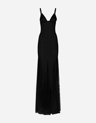 Shop Dolce & Gabbana Long Tulle Slip Dress In Black