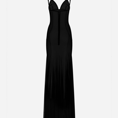 Shop Dolce & Gabbana Long Tulle Slip Dress In Black