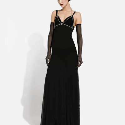 Shop Dolce & Gabbana Long Tulle Slip Dress In Black