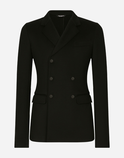 Shop Dolce & Gabbana Double-breasted Technical Cotton Jersey Jacket In Black