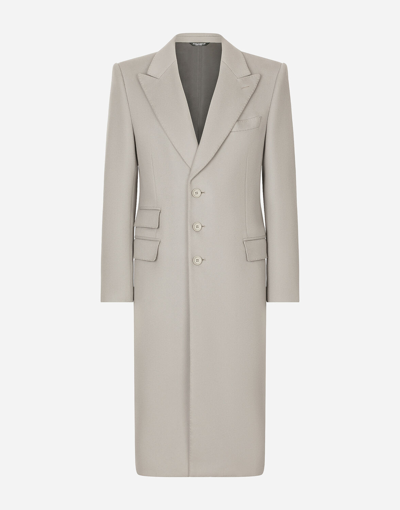 Shop Dolce & Gabbana Single-breasted Double Cashmere Coat In Grey