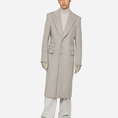 Shop Dolce & Gabbana Single-breasted Double Cashmere Coat In Grey