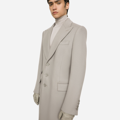 Shop Dolce & Gabbana Single-breasted Double Cashmere Coat In Grey