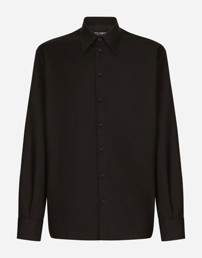 Shop Dolce & Gabbana Silk And Wool Shirt With Logo Tag In Black