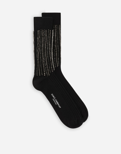Shop Dolce & Gabbana Fine-rib Cotton And Wool Socks With Embroidery In Multicolor