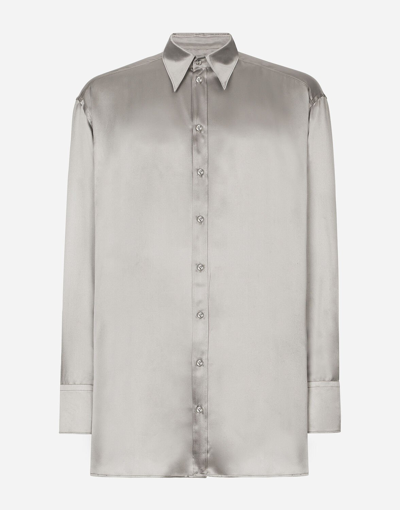 Shop Dolce & Gabbana Oversize Silk Shirt In Grey