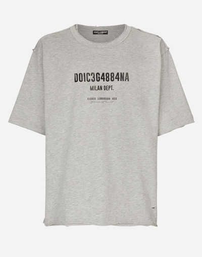 Shop Dolce & Gabbana Cotton Interlock T-shirt With Logo Print In Grey