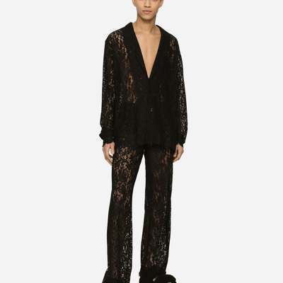 Shop Dolce & Gabbana Cordonetto Lace Jogging Pants In Black