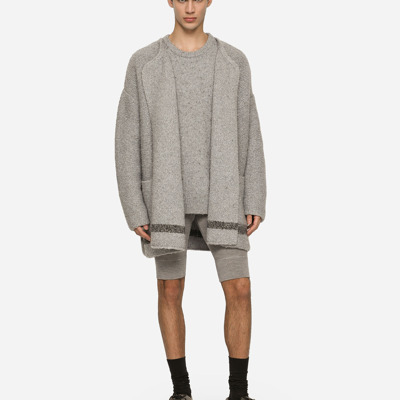Shop Dolce & Gabbana Technical Wool Round-neck Sweater With Logo Tag In Grey