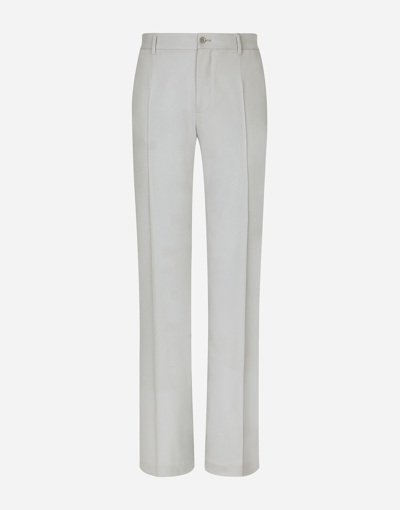 Shop Dolce & Gabbana Stretch Wool Twill Pants With Straight Leg In Grey