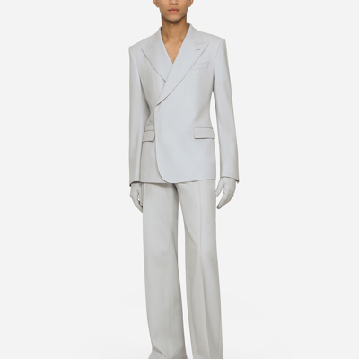 Shop Dolce & Gabbana Stretch Wool Twill Pants With Straight Leg In Grey