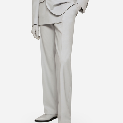 Shop Dolce & Gabbana Stretch Wool Twill Pants With Straight Leg In Grey