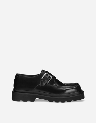 Shop Dolce & Gabbana Calfskin Monkstrap Shoes In Black