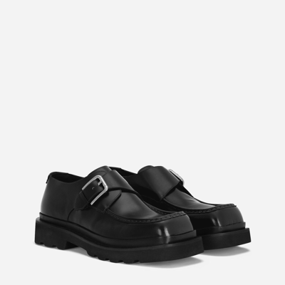 Shop Dolce & Gabbana Calfskin Monkstrap Shoes In Black