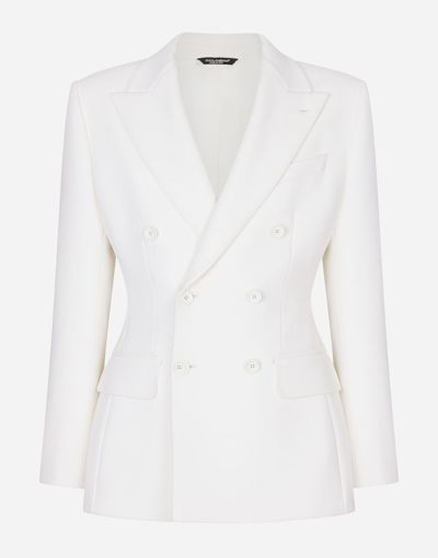 Shop Dolce & Gabbana Double-breasted Stretch Wool Crepe Dolce-fit Jacket In White