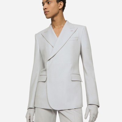 Dolce & Gabbana Double-breasted Stretch Wool Sicilia-fit Jacket In Grey