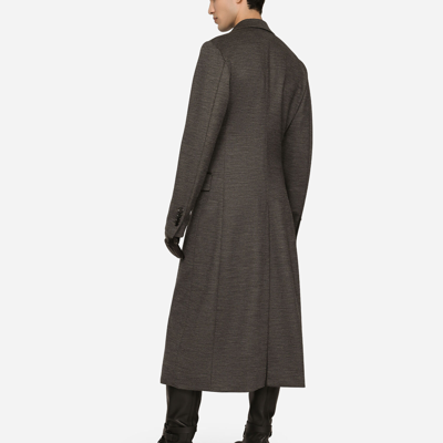 Shop Dolce & Gabbana Double-breasted Technical Wool Jersey Coat In Grey