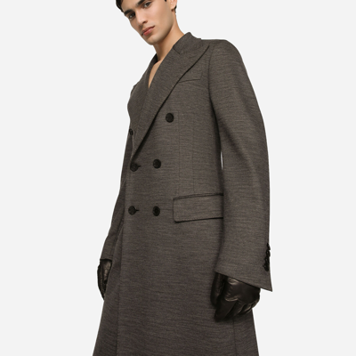 Shop Dolce & Gabbana Double-breasted Technical Wool Jersey Coat In Grey