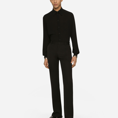 Shop Dolce & Gabbana Martini-fit Stretch Charmeuse Shirt In Black