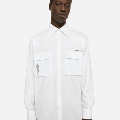 Shop Dolce & Gabbana Cotton Poplin Shirt With Logo Print In White