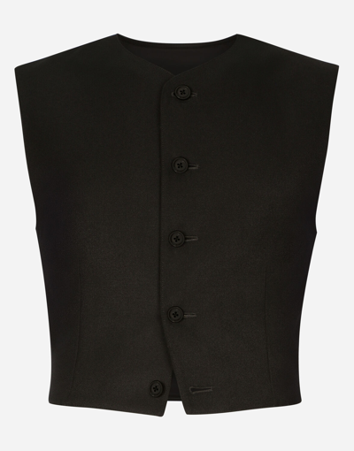 Shop Dolce & Gabbana Full Milano Jersey And Wool Gabardine Vest In Black