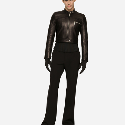 Shop Dolce & Gabbana Nappa Leather Biker Jacket In Black