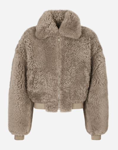 Shop Dolce & Gabbana Shearling Jacket With Hood In Multicolor
