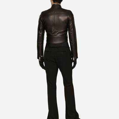 Shop Dolce & Gabbana Nappa Leather Biker Jacket In Black