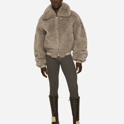 Dolce & Gabbana Shearling Jacket With Hood In Multicolor