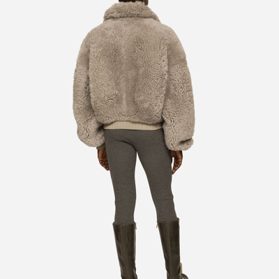 Dolce & Gabbana Shearling Jacket With Hood In Multicolor