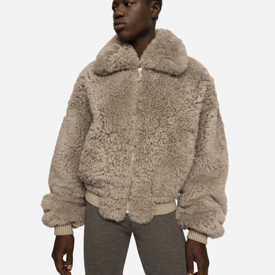 Dolce & Gabbana Shearling Jacket With Hood In Multicolor