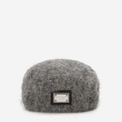 Shop Dolce & Gabbana Mohair Wool Flat Cap With Logo Tag In Grey